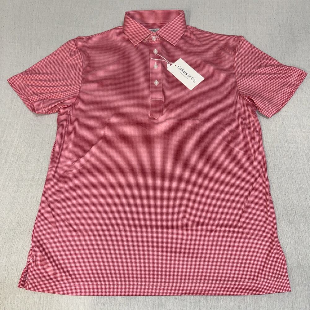 Collars & Co Golf Polo Red Houndstooth AOP Size Small NWT